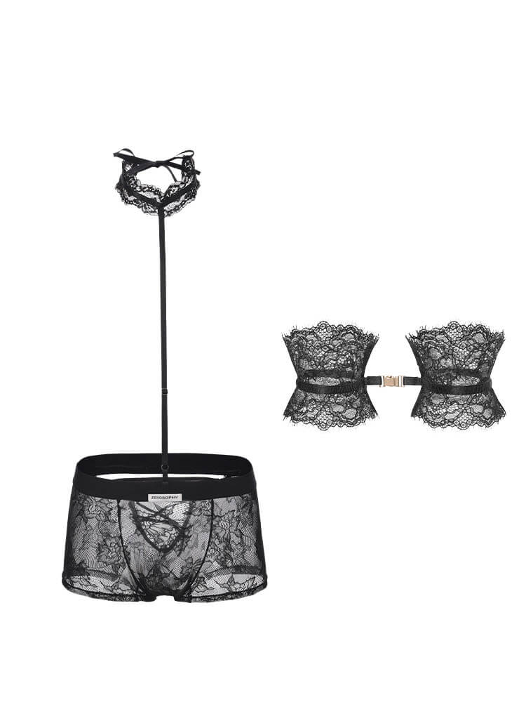 Men's Sexy See-Through Lace Halter-Neck Boxer Briefs