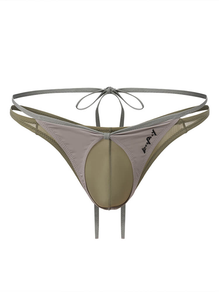 Men's Sexy Color-Blocked Double-Belted Large Pouches Thong