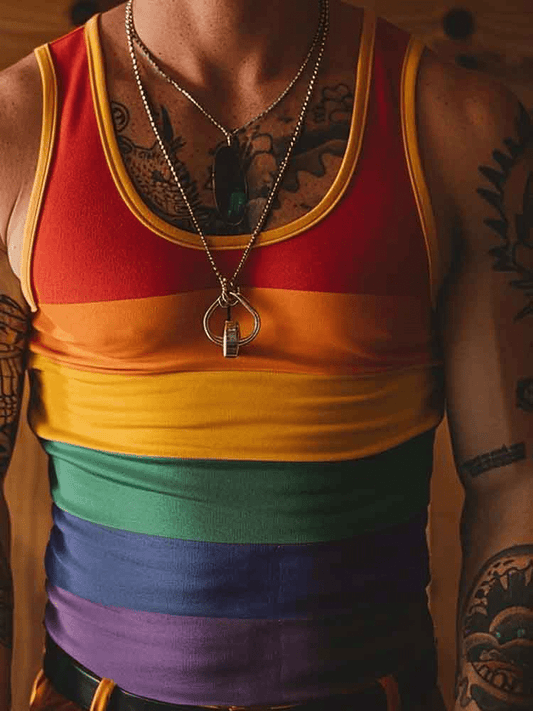 Men's Rainbow Flag Print Slim Fit Tank Top