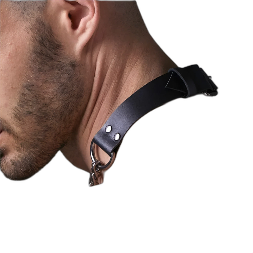 Gunmetal Chained Leather Choker / Collar