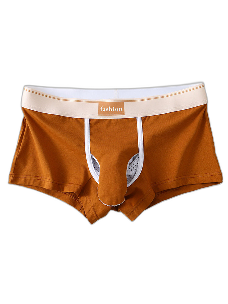 3 Pack Men's Elephant Trunk Separate Cotton Sexy Mid-Rise Solid Color Trunks