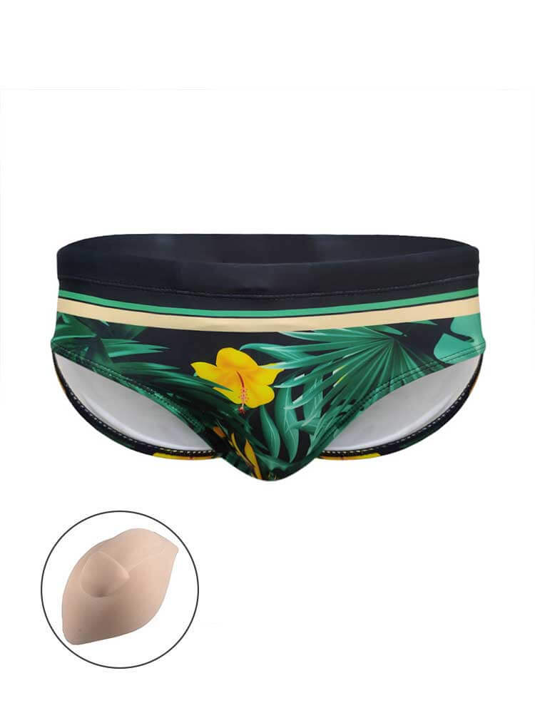Men's Sexy Tropical Botanical Tight Print Swim Briefs