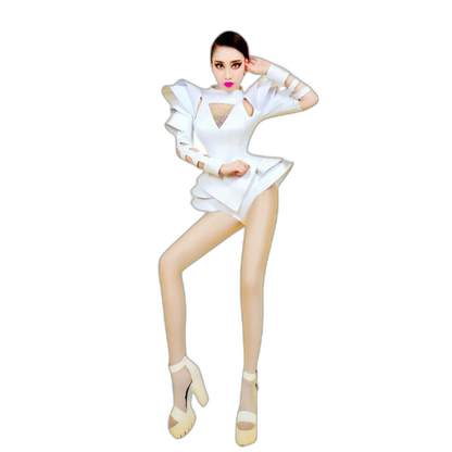 Crystal Couture White Party Bodysuit