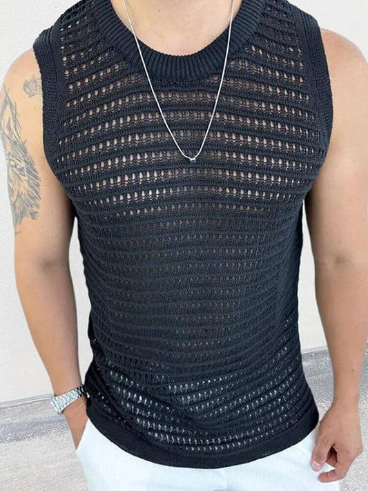 Men's Solid Color Slim Hollow Knit Tank Top