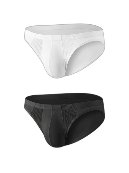 2 Pack Men's Sheer Mesh Low-Rise Sexy Ice Silk Briefs