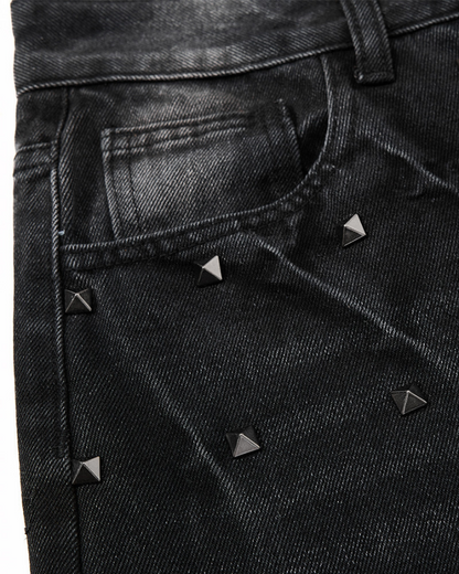 Punk Wide-Leg Denim Pants With Studs