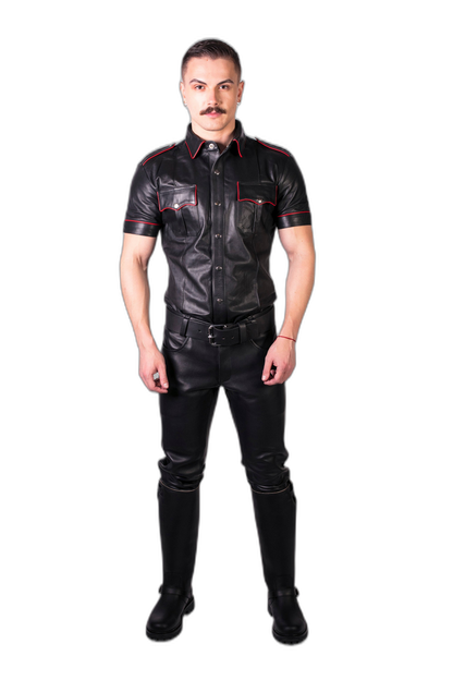 Prowler RED Leather Slim Fit Police Shirt Black/Red