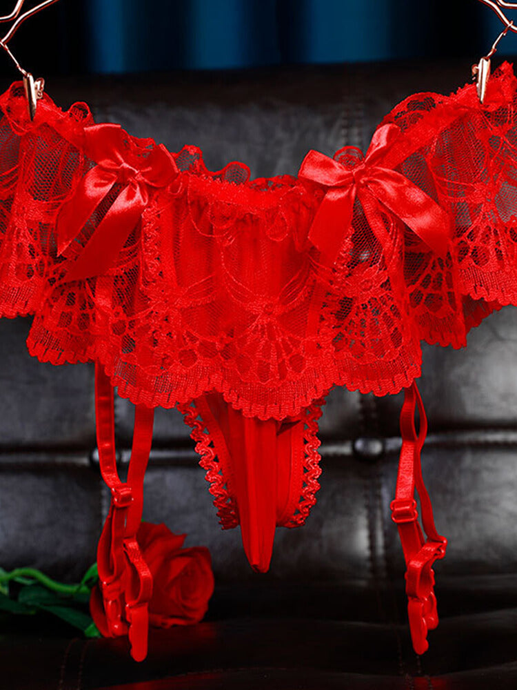 Men's Seamless Transparent Lace Thong Briefs