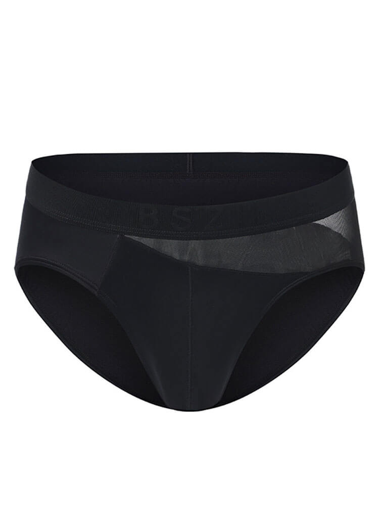 Men's Solid-Color Mesh Paneling Satin Briefs