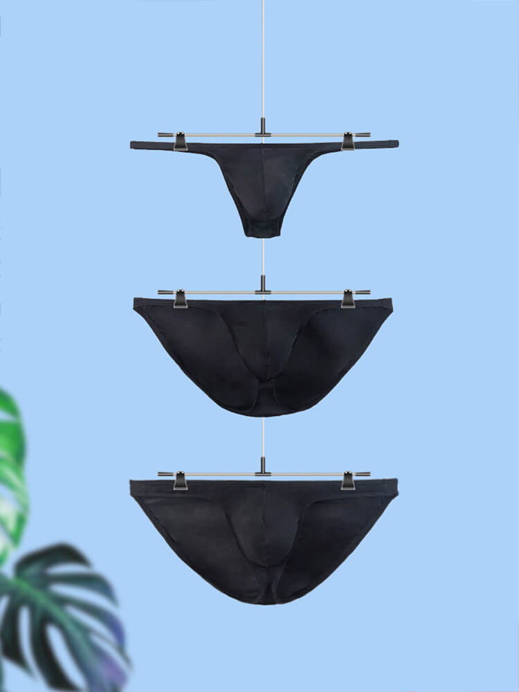 Men's Sexy Black Low-Rise Thin-Strap Ice Silk Thong