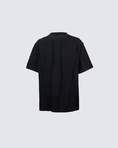 Vertical Raw Seam Washed Crew Neck T-shirt