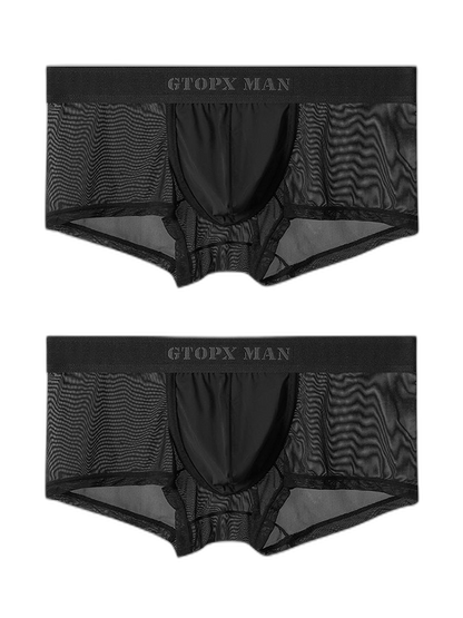 2-Pack Men's Breathable Mesh Ice Silk U-convex Low Waist Boxer Briefs