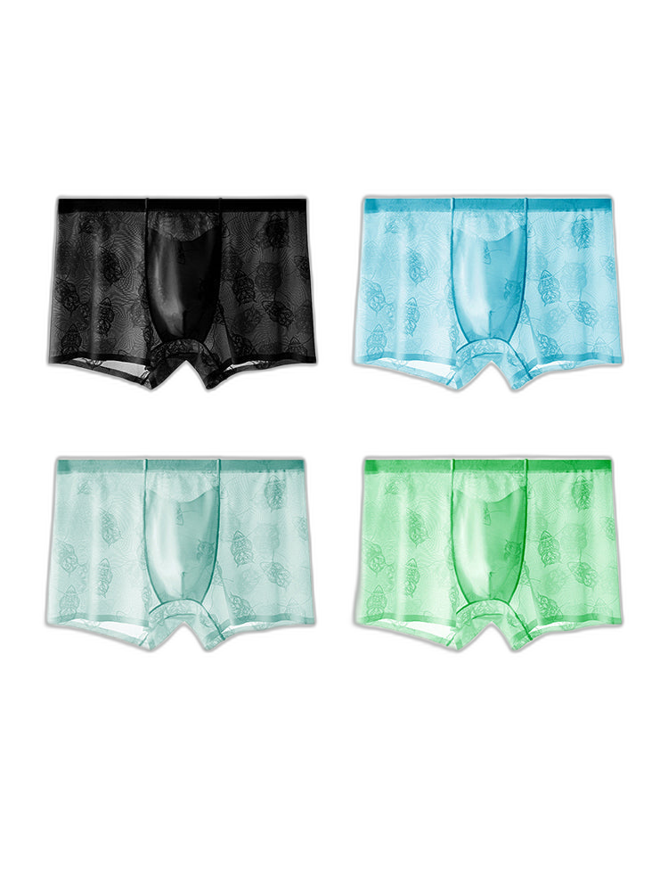 4 Pack Men's Ice Silk Antibacterial Mid-Rise Seamless Comfort Trunks