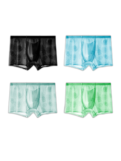 4 Pack Men's Ice Silk Antibacterial Mid-Rise Seamless Comfort Trunks