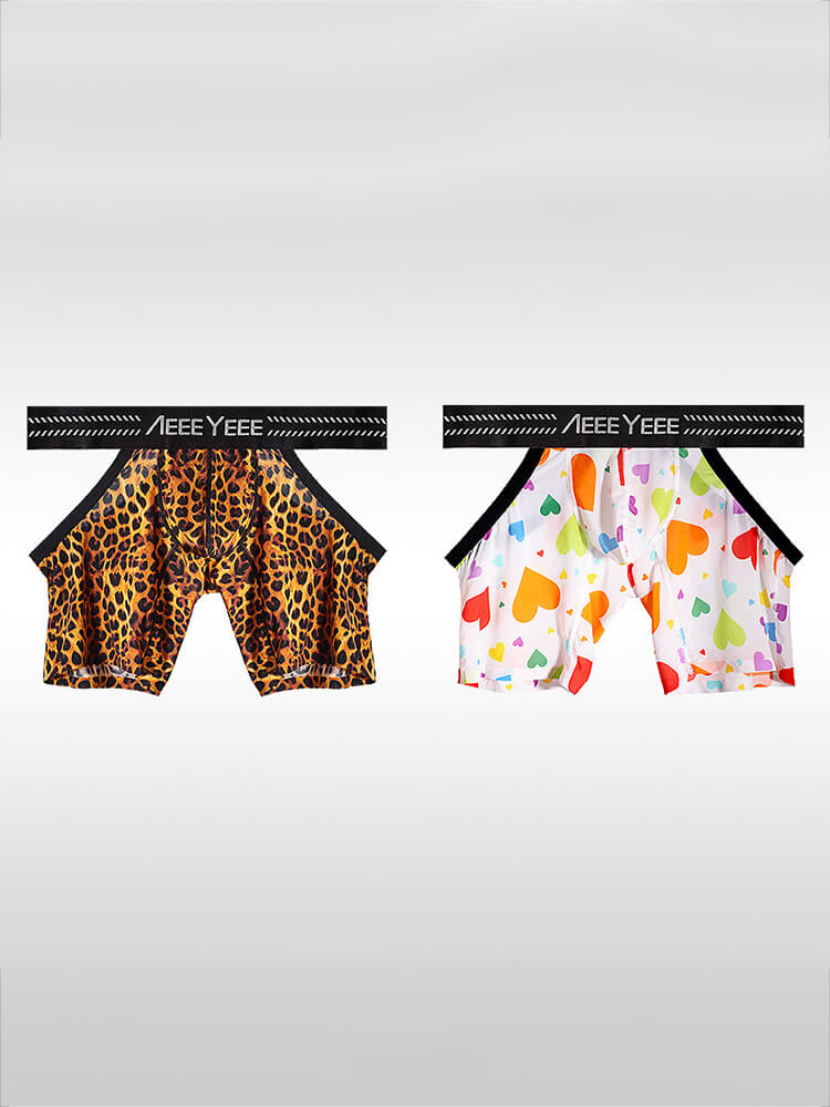 Men's Sexy Seamless Leopard Print Cutout Boxer Briefs