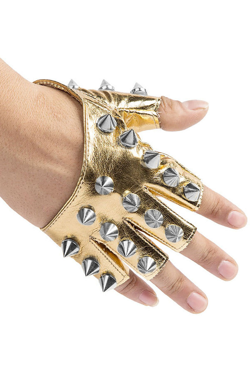 PU Leather Studded Half Finger Fingerless Gloves