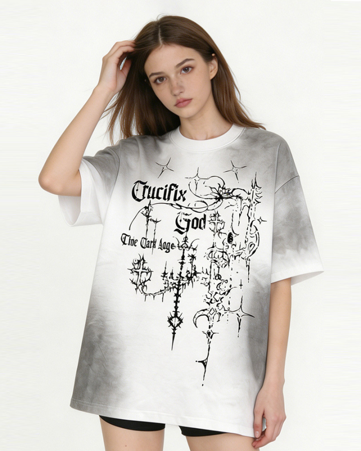 KIIKIO Gothic Gradient Cross Graphic Oversized Tee
