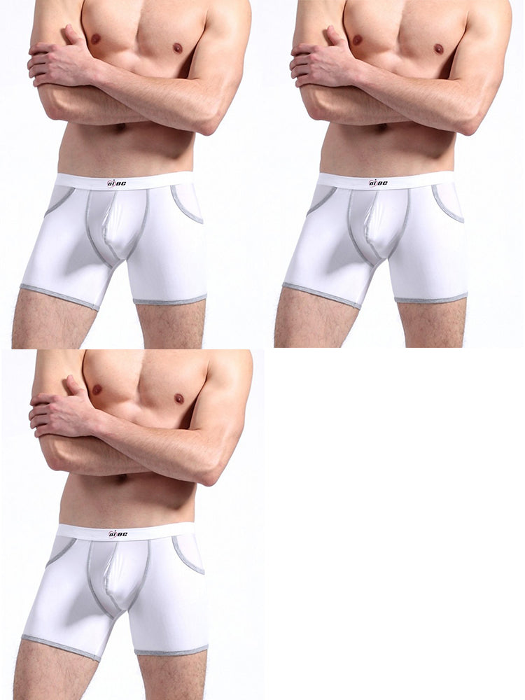 3 Pack Men's Long Leg Boxer Briefs Made of Ultra-Thin Ice Silk with Anti-Wear Elastic