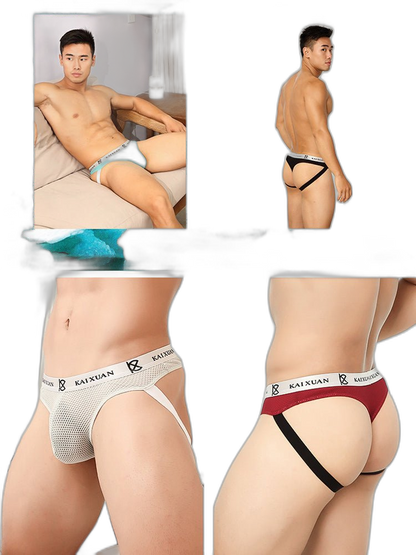 3 Pack Men's Mesh Thong with Stretch & Breathable 3D Support Pouch