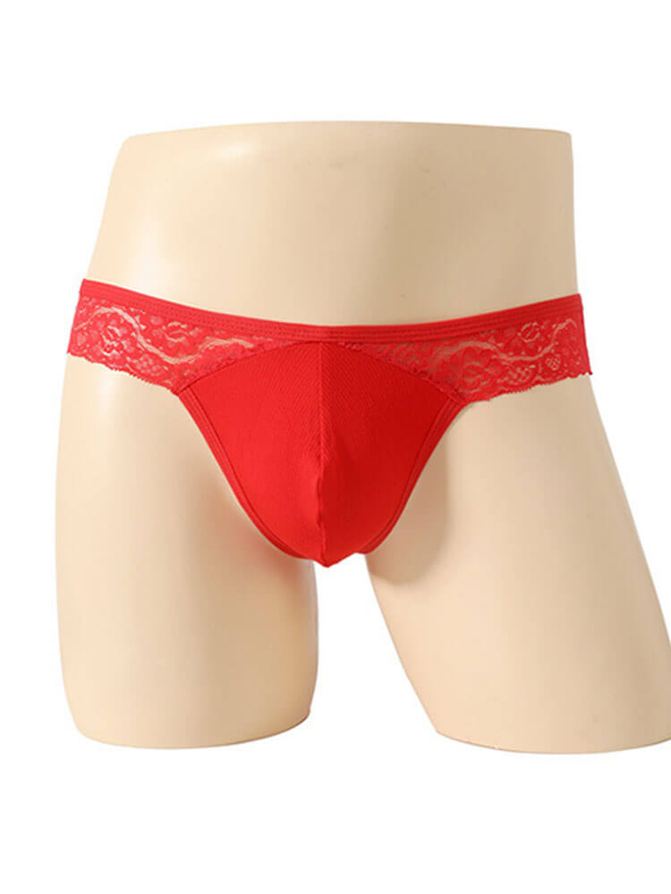 Men's Sexy Lace Trim Buttock Cutout Thong