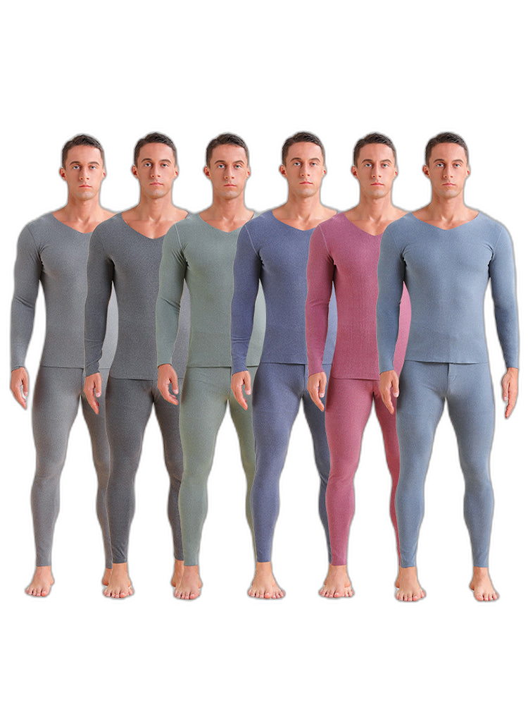 Men's V-neck Fleece Thermal Underwear Set