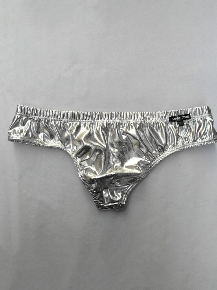 Men's Patent Leather Metal Ring Thong
