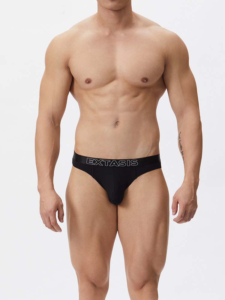 Men's Ice Silk Low Waist Lettered Belt Sexy Briefs