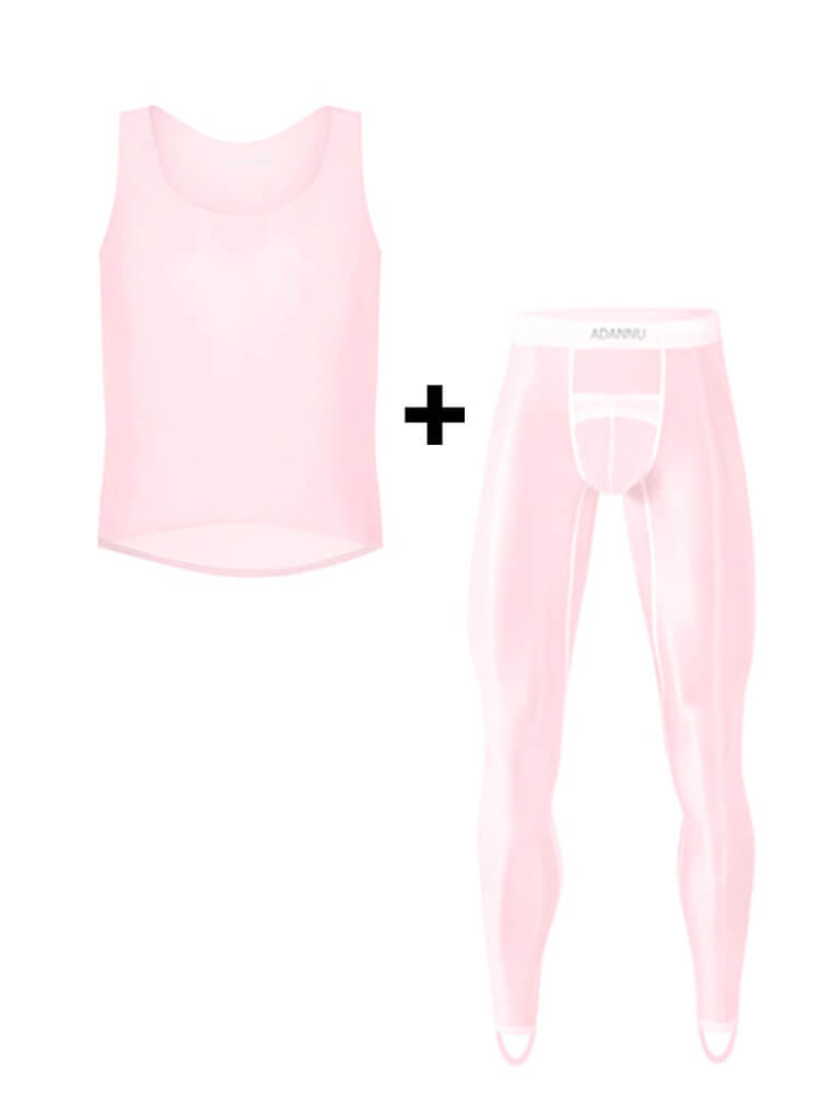 Men's Sexy Thin Sheer Vest Stirrup Pants Set