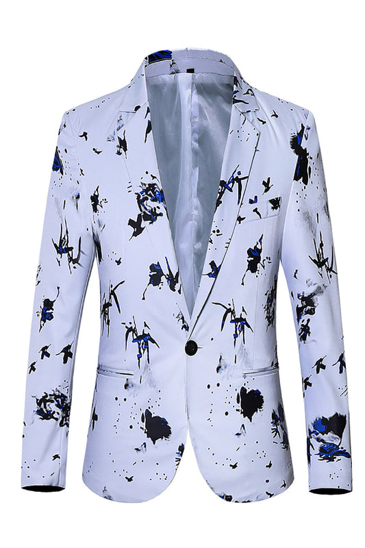 Ink Painting Printing Lapel Collar Vintage Semi Formal Blazer