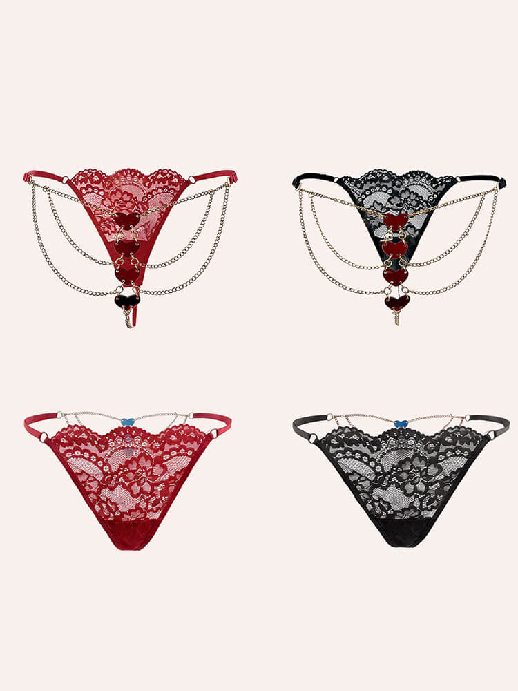 Men's Sexy Low-Rise Hollow Chain Heart Pendant Thong