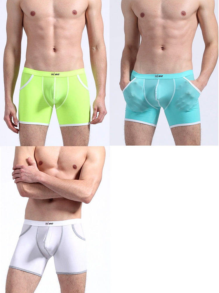 3 Pack Men's Long Leg Boxer Briefs Made of Ultra-Thin Ice Silk with Anti-Wear Elastic