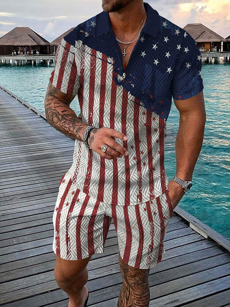 Men's Short Sleeve Polo Shirt And Shorts Set
