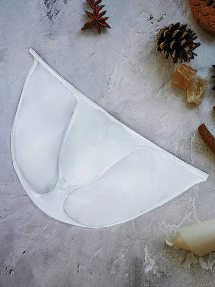 Men's Sexy Low-Rise High-Cut Thin-Strap Ice Silk Briefs