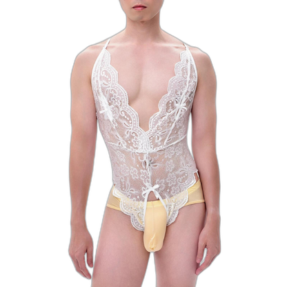 Sissy Lace Bodysuit Leotard for Men