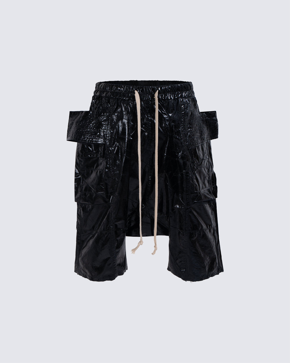 New Glossy Coated Gothic Cargo Denim Shorts