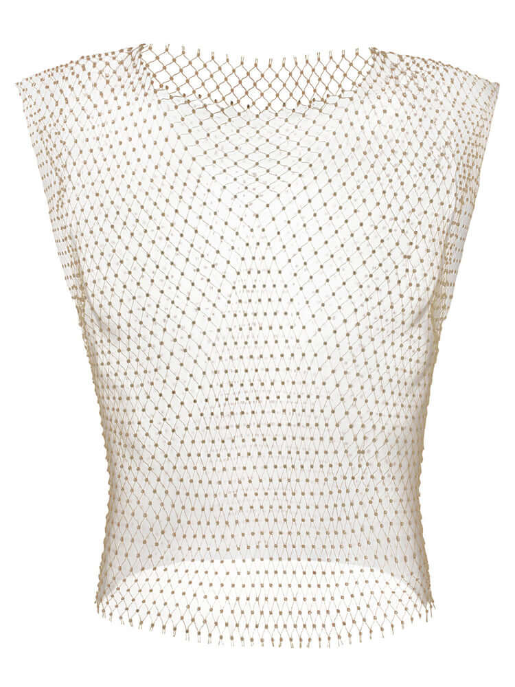 Men's Rhinestone See Through Fishing Net Cutout Nylon Vest