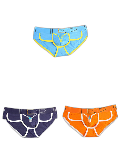 Zipper Belt Printed Cotton Pouch Briefs