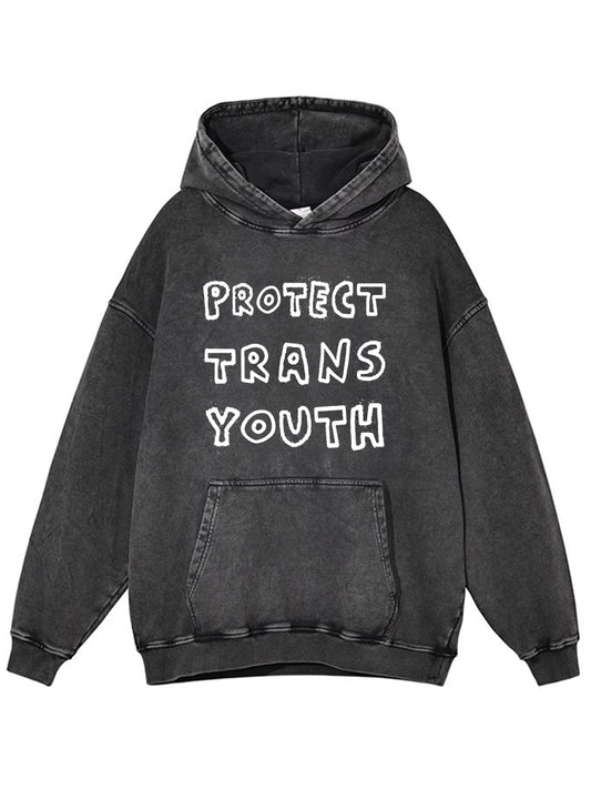 Washed Protect Trans Youth Print Cotton Hoodie 