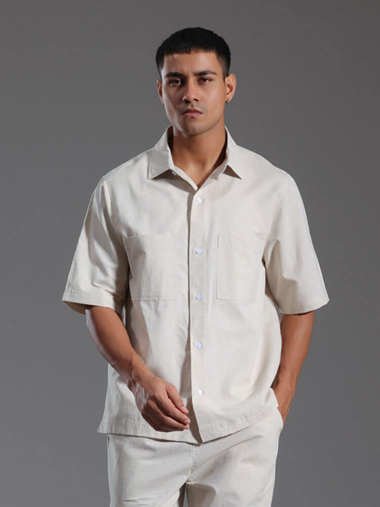 Men's Casual Cotton-Linen Mid-Sleeve Shirt