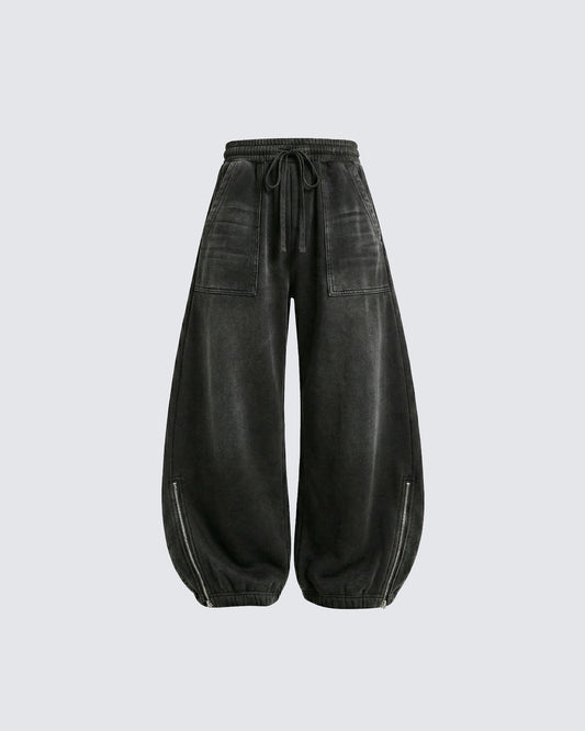 LOW SATURATION-Spring New Washed Zip Hem Sweatpants