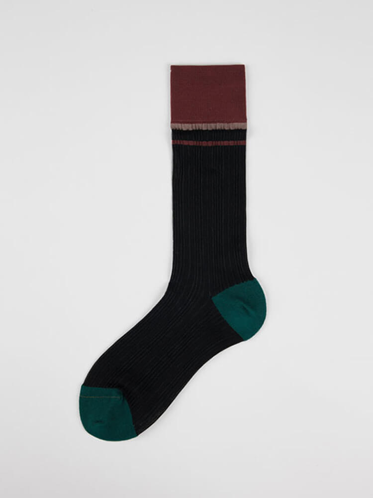 Men's Retro Color Block Thin Striped Calf Socks