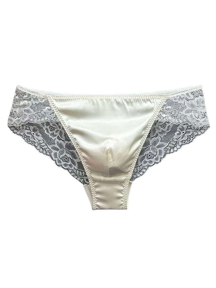 Men's Sexy Low-Rise Sheer Lace Seamless Silk Briefs