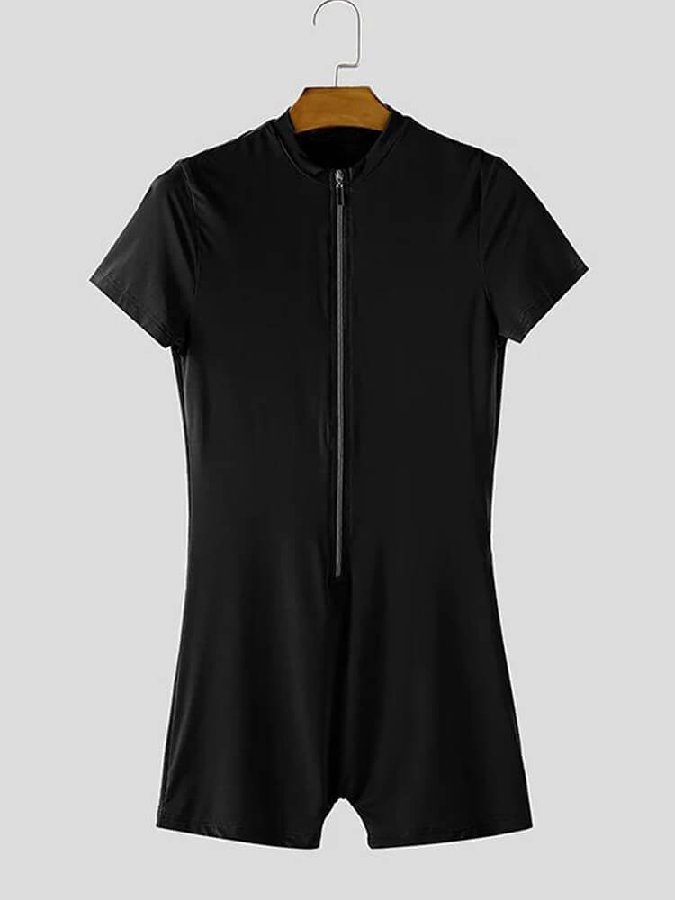 Men's Deep-V Zip Slim-Fit Short-Sleeve Bodysuit