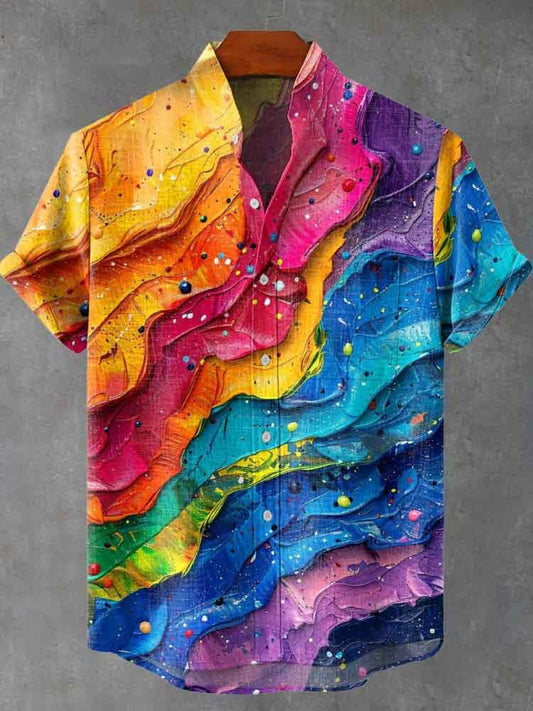 Men's Colorful Oil Art Painting Short Sleeve Shirt