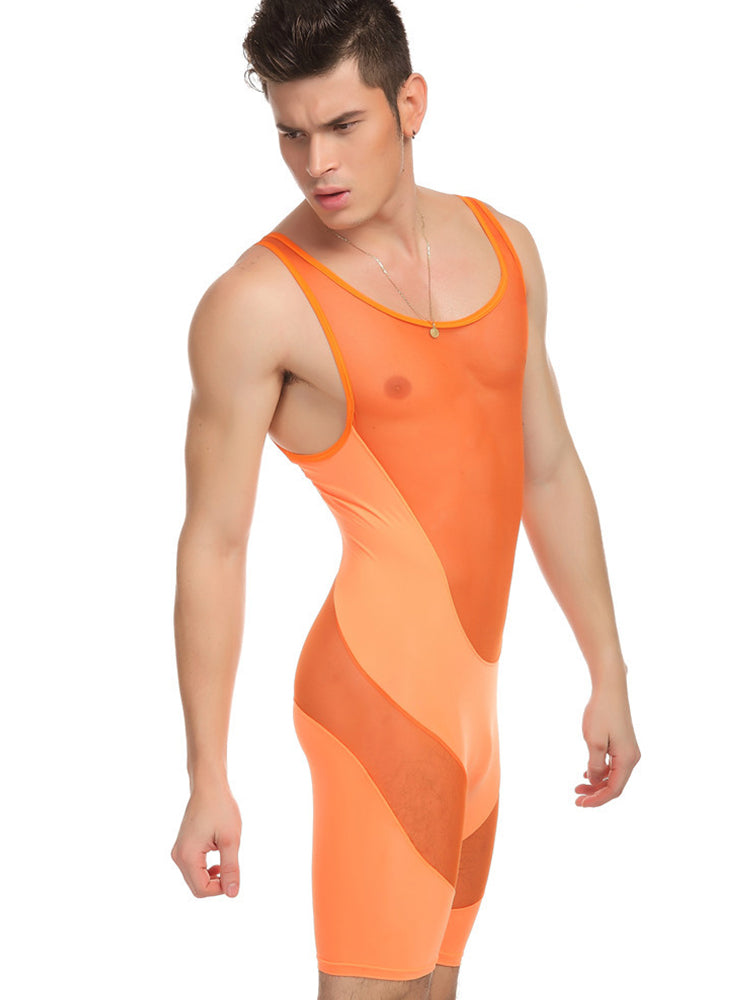 Men's Shapewear Mesh Patchwork Bodysuit