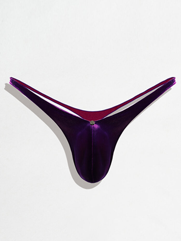 Men's Sexy Velvet Purple Deep V Stretch Thong