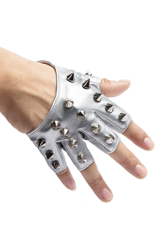 PU Leather Studded Half Finger Fingerless Gloves
