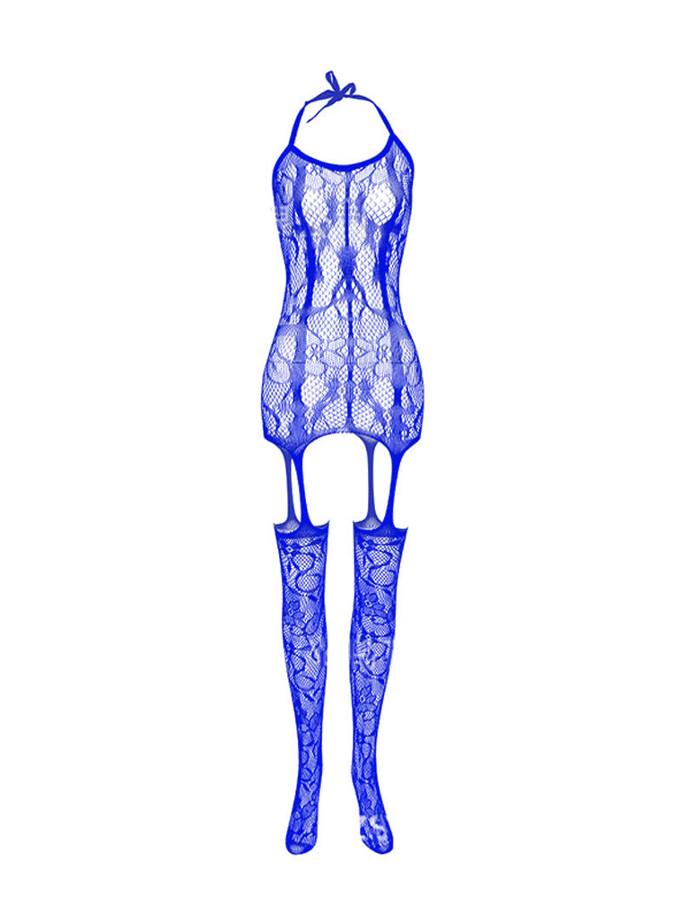 Erotic Open Crotch Jacquard Bodysuit 