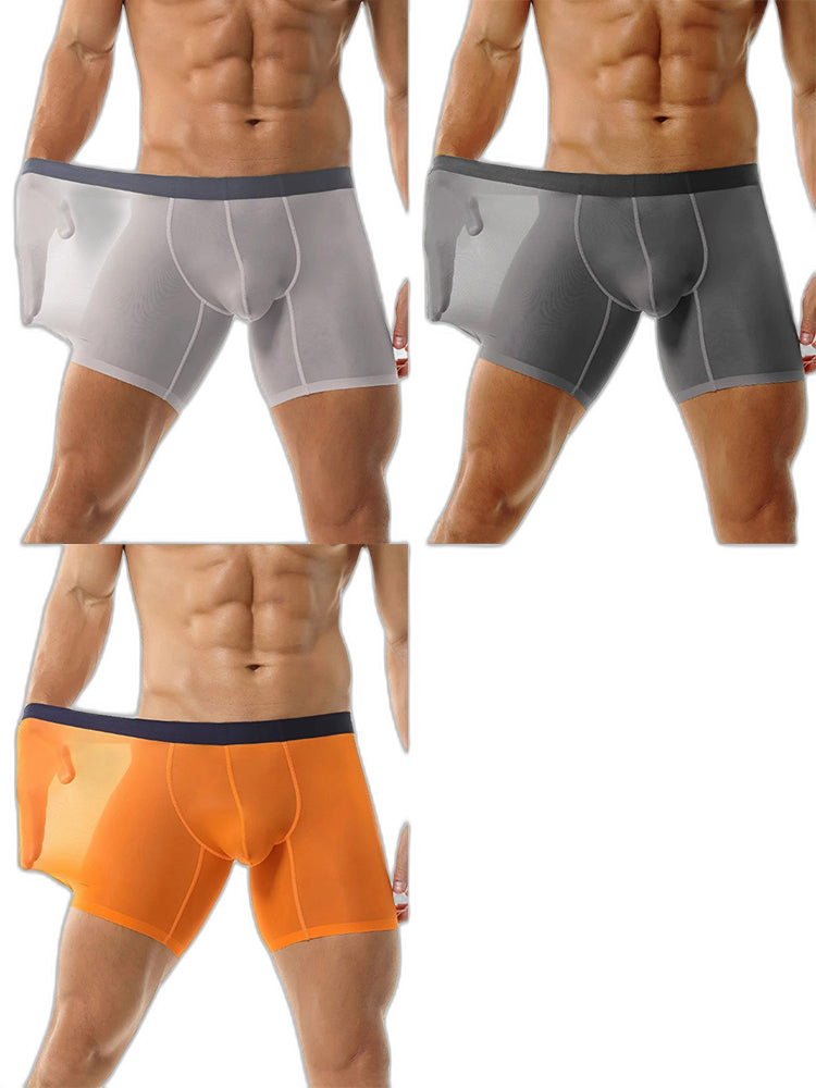 3 Pack Men's Ice Silk Athletic Long Boxer Briefs