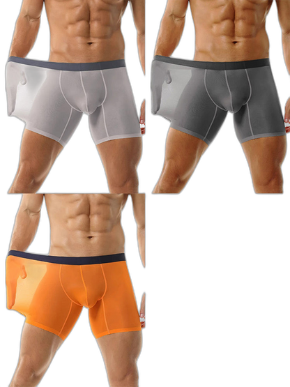 3 Pack Men's Ice Silk Athletic Long Boxer Briefs